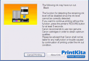 cara mengatasi Ink run out printer canon